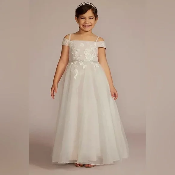 David's Bridal | Dresses | Davids Bridal Sparkle Organza Flower Girl Dress  With Applique | Poshmark